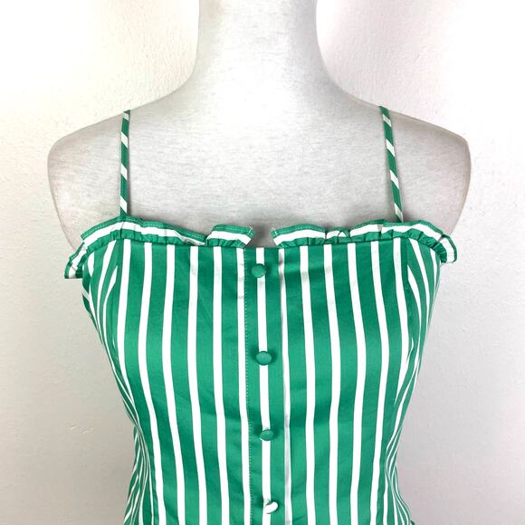 Gianni Bini | NWT Lisa Green & White Stripe Smocked Crop Corset Tank - Picture 3 of 8
